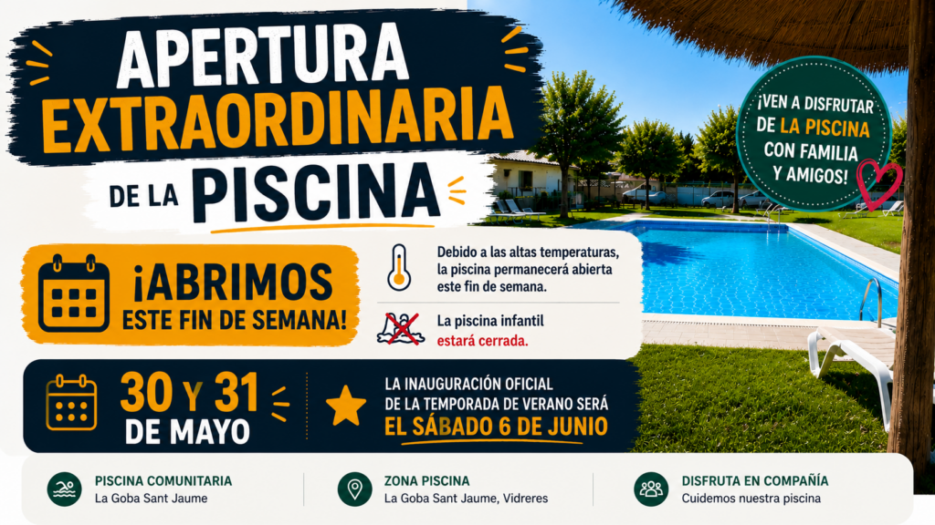 Cartel Apertura extraordinaria piscina 2026