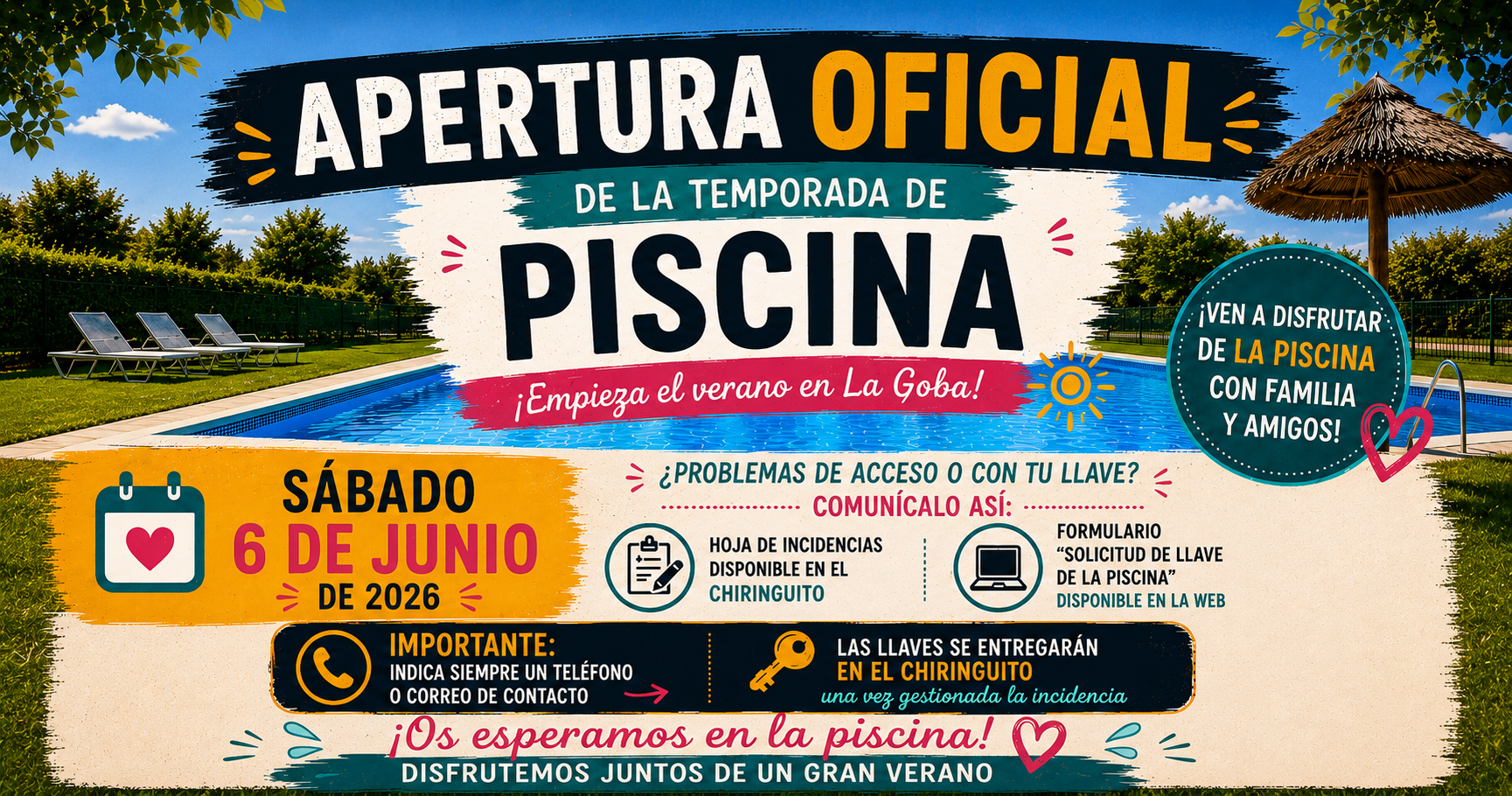 Cartel Apertura Oficial piscina 2026